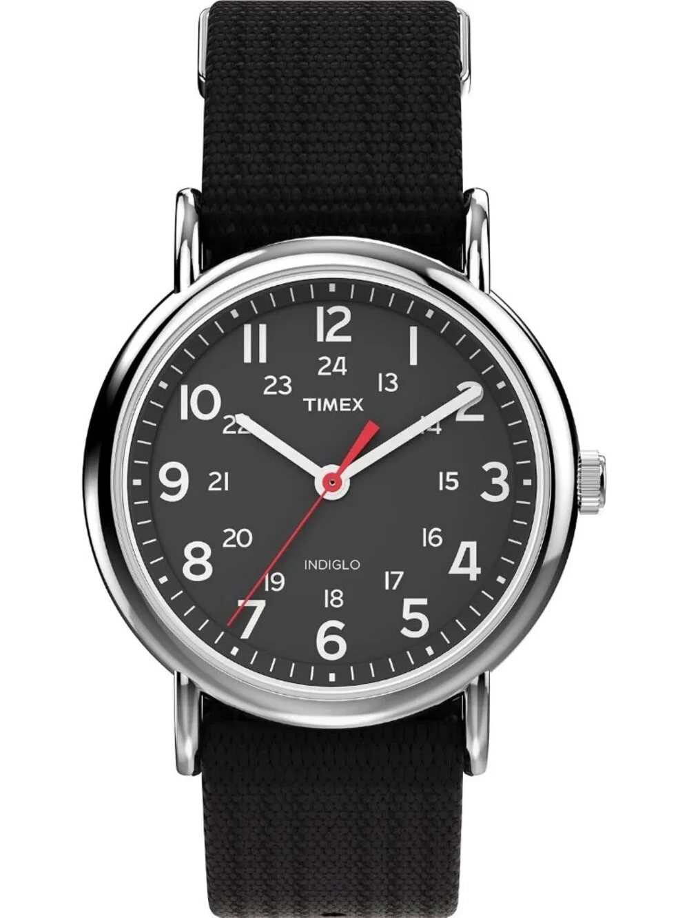 Unisex Black/Silver Adjustable Durable Nylon Fabric Slip Through Strap Watches